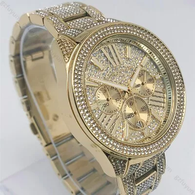 MICHAEL KORS MK6355 Wren Gold Crystal Pave Dial Chronograph Analog Women's Watch • $174