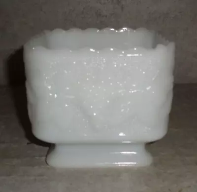 Milk Glass White Planter Pedestal 3 34 Tall 4 Square Embossed Grapes ### • $16.99