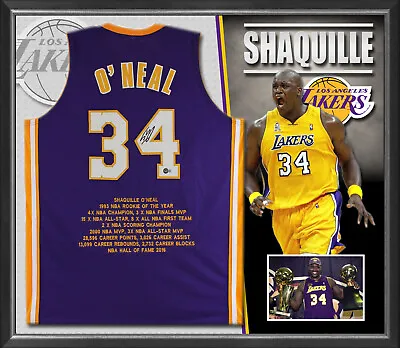 $1295 • Buy Shaquille O'Neal LA Lakers Signed & Framed Career Stats Purple Jersey (Beckett)