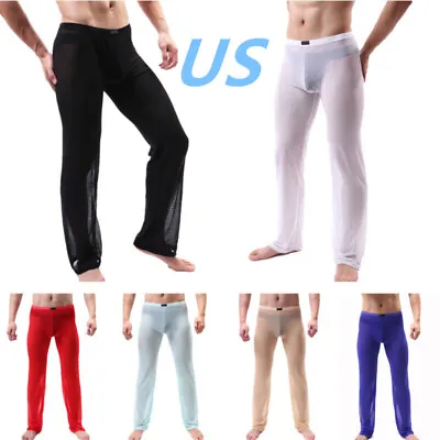 US Men's See Through Low Waist Trousers Long Pants Pajamas Bottoms Sleepwear • $11.01