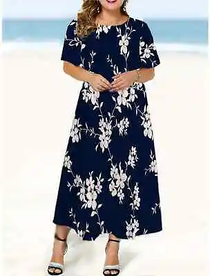 Womens V Neck Boho Floral Long Maxi Dress Ladies Swing Summer Holiday Sundress • £5.99