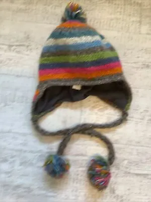 £2 • Buy Pachamama 100% Wool Striped Hat/ Pom-poms/ Ties Under Chin. Lined Small