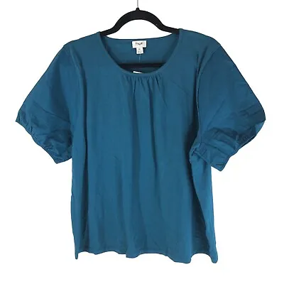 J. Crew Factory Womens Pleated-Sleeve Top Blouse Teal Blue XL • $19.99