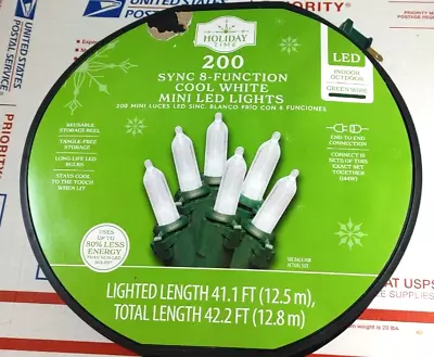 Holiday Time 200 Sync 8-Function Cool White Mini LED String Lights Green Wire • $37.50