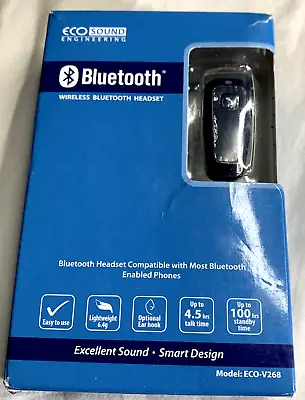 Wireless Bluetooth Headset Eco Sound Engineering Model ECO-V268 - Black • $14.99