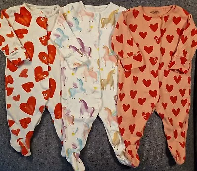 £5 • Buy Next Baby Girls Sleepsuit Bundle 0-3 Months Babygrow Heart Unicorn Rainbow (610)