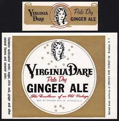 Vintage Soda Pop Bottle Label VIRGINIA DARE GINGER ALE Pleasantville New Jersey • $5.59