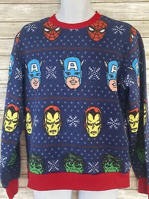 Vintage Marvel Mad Engine Avengers Holiday Christmas Sweater Sz M Iron Man J311 • $16