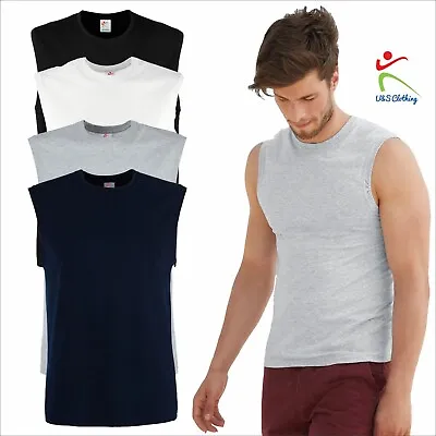 Mens Valueweight Tank Top Classic Fit Crew Neck T-Shirt Sleeveless Gym T Shirt • £5.99
