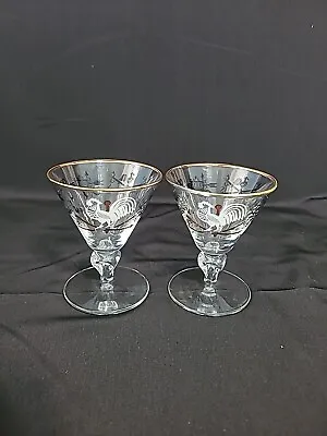 Vintage Libbey Gold Rimmed Footed Glasses Mcm Cocktail Set Of 2 • $19.50