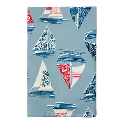 Tablecloth Umbrella Hole Zipper 70 Round Vinyl Flannel Backed Blue Sailboats • $16.90