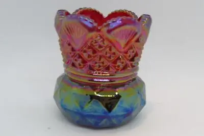 Vintage Terry Crider Signed Carnival Glass Toothpick Holder - Fabulous Colors! • $68