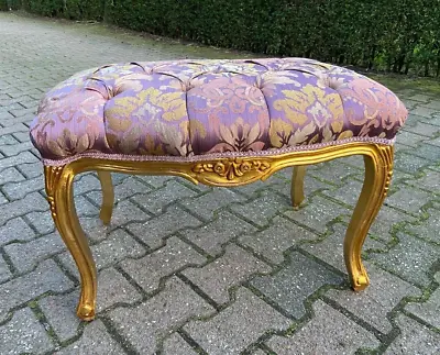 Regal 1990 French Louis XVI Gilded Beech Bed Bench With Purple Tufted Damask • $1250
