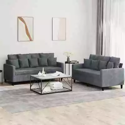 2pcs Sofa Set With Cushions 4-Seater Lounge Couch Armchair Velvet Fabric Grey • $655.53