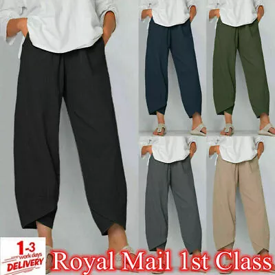 UK Summer Womens Ladies Cotton Linen Baggy Casual Harem Pants Trousers Plus Size • £7.89