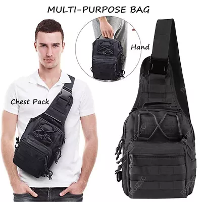 Mens Backpack Tactical Sling Shoulder Bag Molle Travel Chest Pack Outdoor Hiking • $11.99