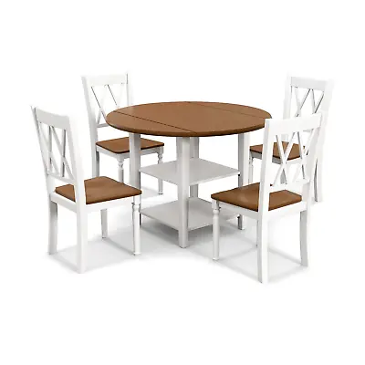 5 Pieces Extendable Dining Table Set With 2-Tier Storage Shelf • £348.63