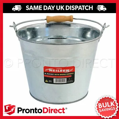 £7.95 • Buy Metal Bucket Galvanised Strong Steel Water Coal Fire Garden Wooden Handle