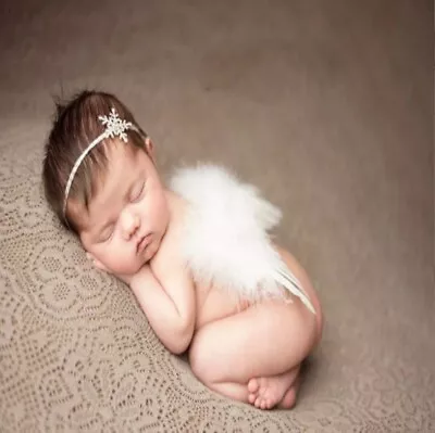 Newborn Baby Cute Angel Feather Wings +Snowflake Headband Baby Photo Props • $8.54