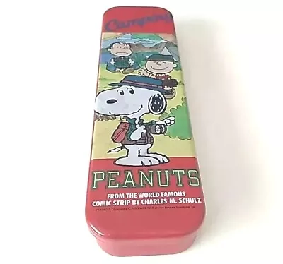 Vintage 1958  Camping Peanuts Snoopy Tin Pencil Case Red 8  ×2.25 ×1  • $10.99