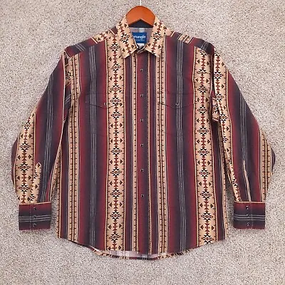 Vintage Wrangler Shirt Mens Large Long Sleeve Pearl Snap Aztec Western Cowboy • $59.95