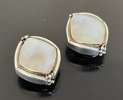 MICHAEL DAWKINS Sterling Silver Caviar Large Mother Of Pearl Clip On Earrings • $80