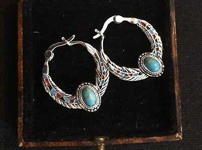 £5.99 • Buy Vintage Style Jewellery Turquoise Eagle Wings Earrings Silver Plated