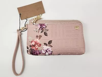 STEVE MADDEN Wristlet Dual Zip Embossed Logo & Floral Prints Pink Blush • $39.94