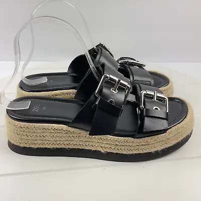 ZARA Platform Braided Sandals With Buckles Black Womens Size 8 EU 39 • $39.99