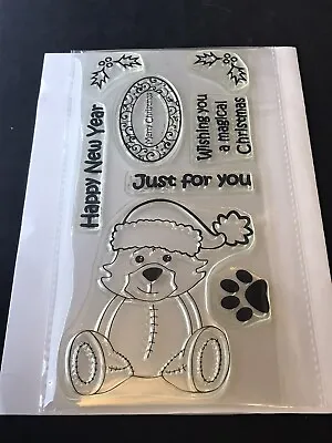 £2.99 • Buy Debbi Moore Designs Clear Stamp Set - Happy Christmas Bear Santa Hat Sentiments