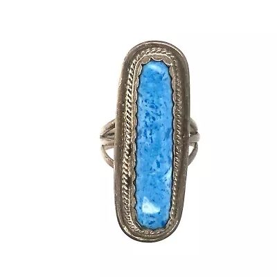 Vintage Southwestern Sterling Silver & Long Turquoise Ring  Sz 9-¾ • $39.95