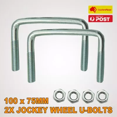 2x Trailer 100 X 75mm Jockey Wheel U Bolt & Nut M12 Arm Long Square Boat Caravan • $17.95