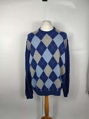 M&S Blue Harbour Mens Extra Fine Lambswool 100% Wool Argyle Jumper Size XXL • £25.95