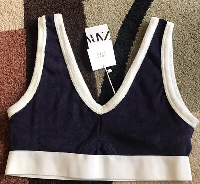 Zara Navy Colorblock Terry Cloth Crop Bra Top Size L NWT • $17.95