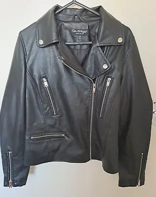 Miss Selfridge Black Faux Leather Moto Biker Jacket Uk 6 Bust 34  Length 21   • £12.99