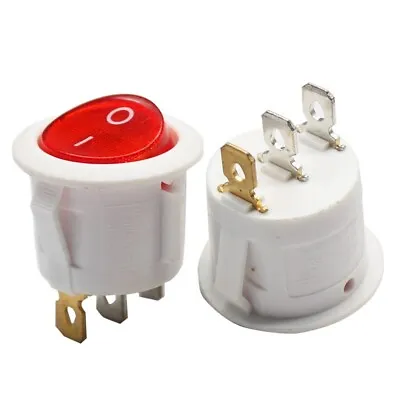250v 6A Round Red 3pin Spst Boat White Rs601 Rocker Switch RS601C-1020011RW 1pcs • $3.99
