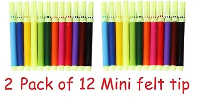 12 ASSORTED COLOUR FELT TIP FIBRE WATER COLOR PENS FOR KIDS ART  Pack Of 2 • £2.48