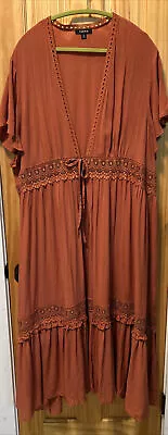 Torrid Long Maxi Lace Cardigan Lace Shawl Dress Terra Cotta/Ginger Size 4X • $19.98