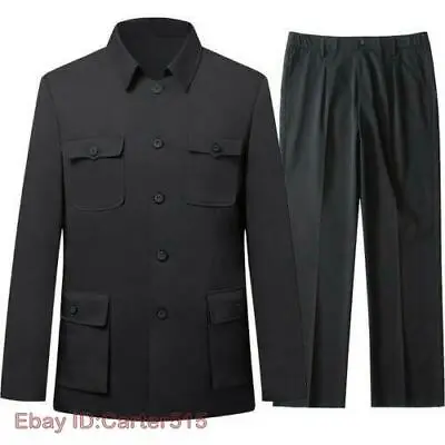 Mens Tunic Jacket Trouser Single Breasted Mao Chinese Suits Coats Pants 2PC C • $87.58