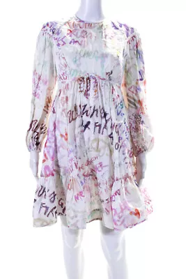 Zimmermann Womens Linen Graphic Print Long Sleeve Zip Up Dress Multicolor Size 1 • $199.99