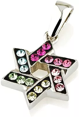 Star Of David Pendant With Multi Colors Gemstone + 925 Sterling Silver Necklace • $33.67