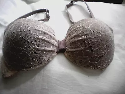 La Senza Lovely Lacy Bra Padded Underwired Push Up 32D Taupe Good Condition • £4.99