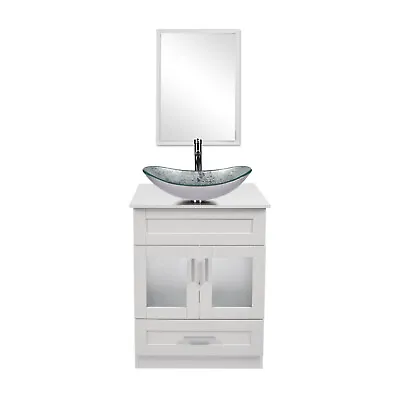 24 In Bathroom Vanity Single Cabinet With Vessel Sink Mirror Combo Faucet Drain • $249.99