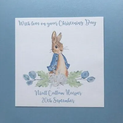 Boys Christening Card Grandson Godson Nephew Personalised Peter Rabbit Baptism • £2.95