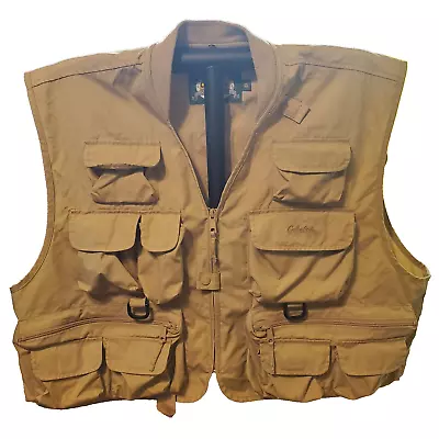 Cabela's Fishing Vest Men's XXL Khaki Beige Cotton Blend Fly Hunting Hiking • $24.98