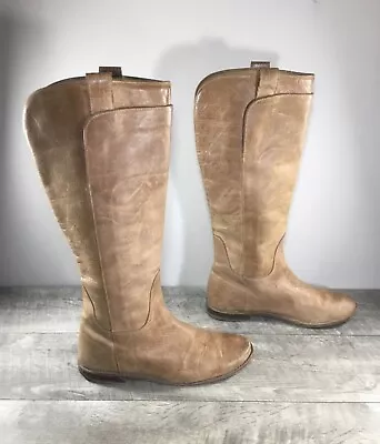 Frye 77534 Paige Tall Riding Tan Distressed Leather Boho Women’s Boots Size 9 • $110.49