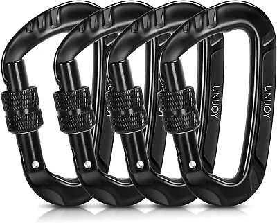 4 Pack - Unijoy Locking 12KN Carabiner Clips - Black - Heavy Duty Aluminum Alloy • $13.99