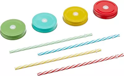 Mason Jar Lids And Straws - Set Of 4 (Solid (Red Yellow Green Blue)) • $9.96