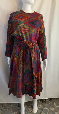 Vintage 70s Malcolm Starr Dress 12 Full Skirt Dolman Sleeves Sash Belt  • $129