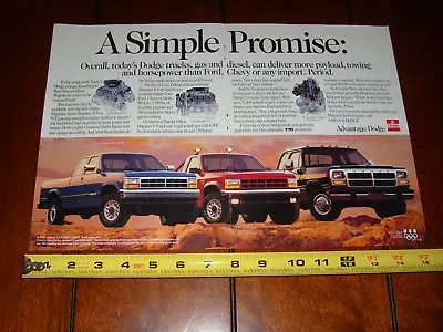 1992 Dodge 5.9 Cummins Diesel - V8 Truck - Original 2 Page Ad • $11.95